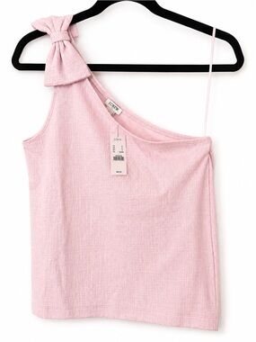 J.Crew One Shoulder Bow Top Pink Textured Knit NWT S